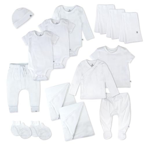 HonestBaby 15-Piece Welcome Home Gift Set 100% Organic Cotton for Newborn Infant Baby Boys, Girls, Unisex, Bright White, Newborn