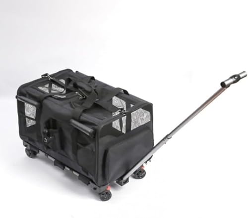 に携帯できる猫バッグ 犬 リュック ポータブル大容量ペットトロリーバッグ 猫 キャリー アイソレーション通気性トートバッグ 2匹用 クレート キャスター付き 2室 ペット キャリーバッグ 小型犬 ソフト 折りたたみ可 ショルダー 散歩 通院(ブラック)