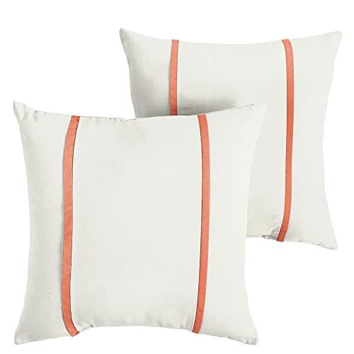 Sorra Home x Sunbrella - Indoor/Outdoor Square Pillows (Set of 2), Canvas Natural Ivory & Melon Coral