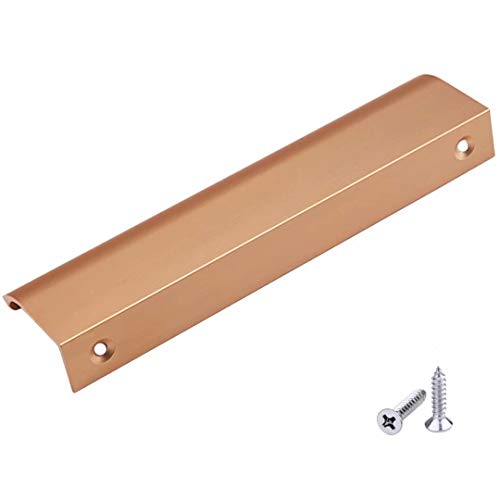 FBSHOP(TM) 10 PCS Modern Style Finger Edge Pull Aluminum Metal Brushed Stainless Steel Drawer Knobs, Sliding Door Drawer Cabinet Hidden Handles, Champagne Golden Brush Finish