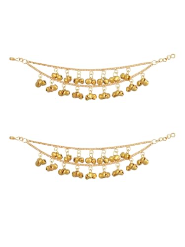 Meira Jewellery Traditional Gold Plated Double Layer Ghungroo Studded Ear Chain for Women and Girls, Ethnic Ka