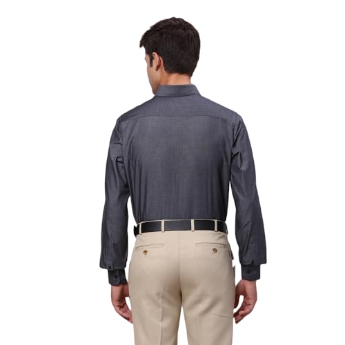 Image of Raymond Men Pure Cotton Slim Fit Solid Pattern Semi Cut Away Collar Formal Shirt