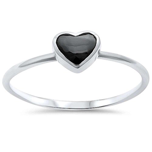 CloseoutWarehouse Black Simulated Onyx Heart Classic Band Ring Sterling Silver Size 9 - Main Image