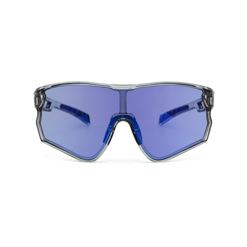 EnzoDate All-in-one Vibrant Color Tinted Photochromic Cycling Goggles Multi-intensity Adaptive Sunglasses Lens (Grey Frame with Blue Tinted Lens)