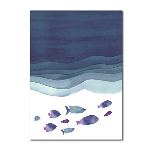 Cartoon Blue Ocean Fish Group Canvas Schilderij Eenvoudige Kunst Muur Zeegezicht Prints en Posters voor Kinderkamer… - Image 8