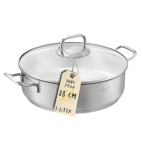 SILBERTHAL Sauteuse Inox 28cm Induction Sans Revêtu - Faitout Avec Couvercle En Verre - convient à...