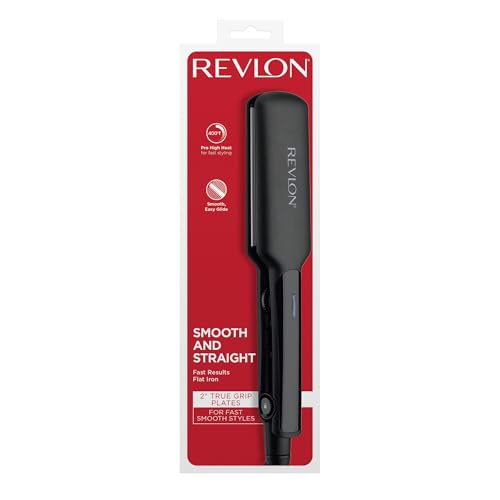 REVLON Ceramic Coated 2" Flat Iron - Fast Heating Hair Straightener for Quick and Smooth Results, Plus Travel Friendly (Black)