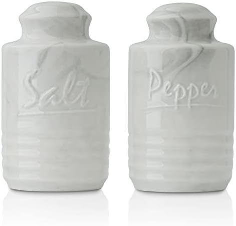 Salt and Pepper Shakers,Ceramic Salt and Pepper Shaker Set Easy Pour and Refill Salt Shaker Pepper Shaker for Kitchen,3.5 oz,Set of 2,Marble White