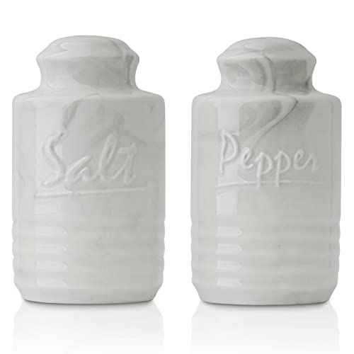 Salt and Pepper Shakers,Ceramic Salt and Pepper Shaker Set Easy Pour and Refill Salt Shaker Pepper Shaker Canister for Kitchen,2.57 oz Marble White (Marble White)