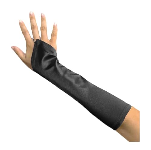 SACASUSA 13inch Fingerless Elbow Length Wedding Bridal Satin Gloves Kids Girls Children (Black)