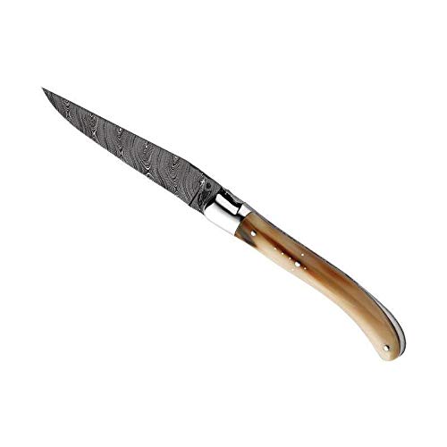Couteau Laguiole Gilles Pocket damas pointe de corne 10cm Fontenille Pataud 9882