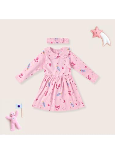 Image of Nautinati Baby Girls 100% Cotton Peterpan Collar Printed Dress | Age 0-3 Years