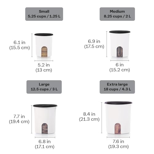 Image of Tupperware One Touch Reminder Canisters 4 Canister Food Storage Set in White & Black, Dishwasher Safe and BPA Free, (4 Containers, 4 Lids)
