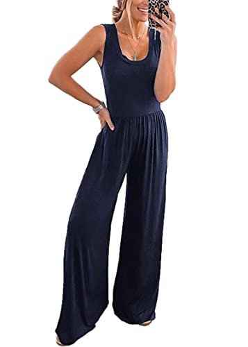 PRETTYGARDEN One Piece Jumpsuits 2025 Spring Sleeveless Tank Wide Leg Summer Casual Travel Airport Outfits Pants Rompers
