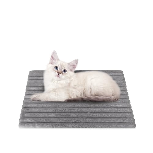 NWK Fluffy Self Warming Cat Mat Heated Cat Blanket Thermal Dog Mat Washable Non-Slip Bottom for Sofa & Crate & Kennel & Car Seat (Misty Grey Small (48.5cm X 38cm X 1.8cm))