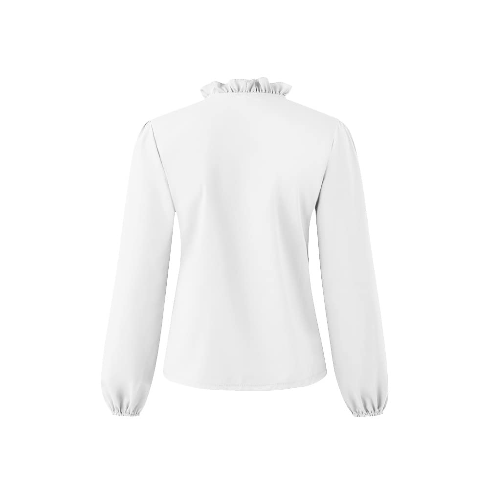 Camicetta da Donna Balze Donne Camicette Manica Lunga Pieghe Chiffon con Scollo Elegante Shirt Top Scollo a V Casual da Lavor a Maniche Lunghe Tinta Unita