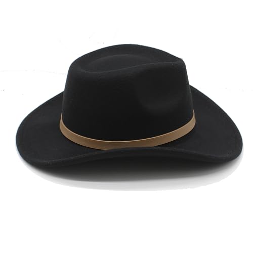 Image of LIDHAY Women Men Classic Felt Wide Brim Western Cowboy Cowgirl Hat with Belt Buckle