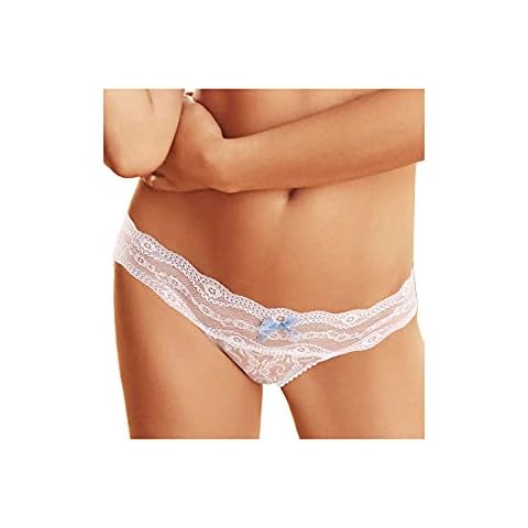 b.tempt'd by Wacoal Women's Lace Kiss Thong Panty, White, Medium Cover