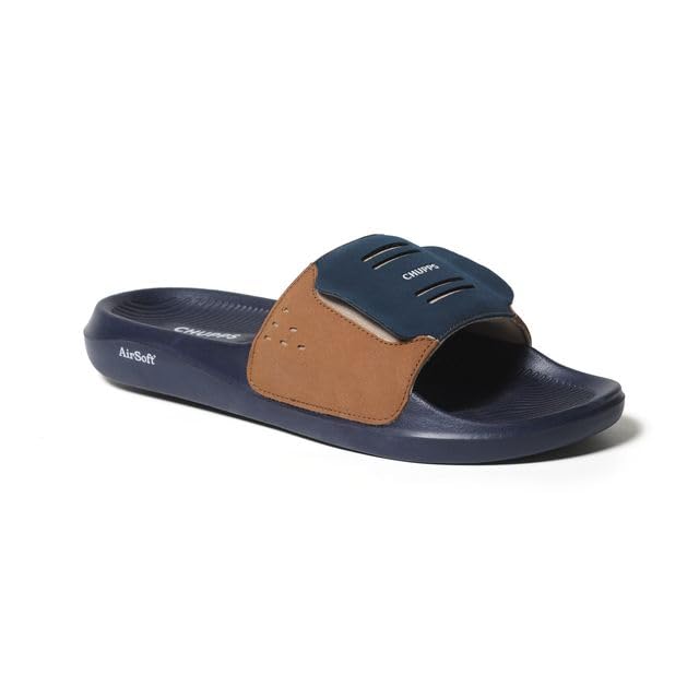 Image of CHUPPS Mi Ace Orange Navy Drift Orthopedic Slippers | Soft Footpharma Footbed | Breathable Ventilation Holes | Lightweight Flip Flops | Anti-Skid Chappals for Everyday For Mens