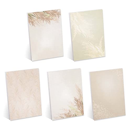Pampas Grass Sticky Note Pads / 4' x 6' Repositionable Trendy Boho Sticky Notes / 50 Sheets Per Pad/Set of 5 Designs/Made in USA