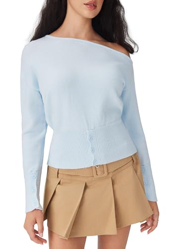 CIDER Off The Shoulder Sweaters for Women Cute Long Sleeve One Shoulder Fall Outfits Knit Pullover Sweater Tops Trendy3