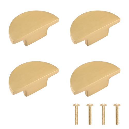 INCREWAY Lot de 4 poignées de tiroir en laiton massif en demi-cercle pour armoire de cuisine, placard, commode