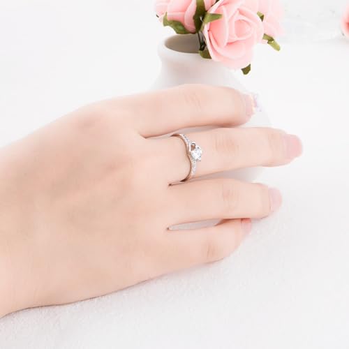 G&GEMSJEW 14K Gold Plated Heart Rings and Rhodium Plated Star Ring White Cubic Zirconia Eternity Rings;Pop Ring Couple Rings;Suitable for Valentine's Day,Birthday and everyday wear3