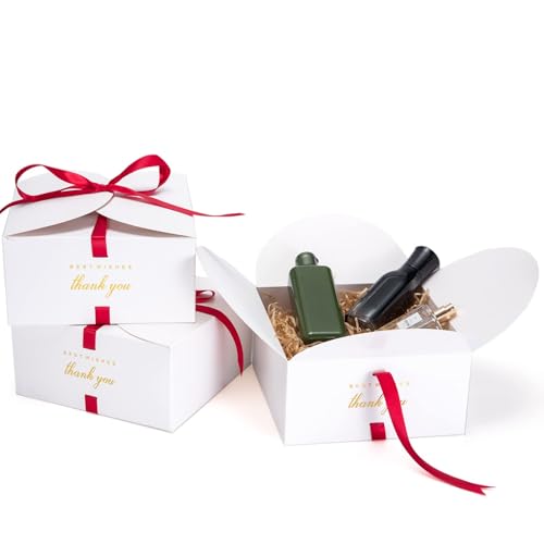 MESHA 8Ã—8Ã—4\'\' Gift Boxes with Ribbons,10PC White Gift Box with Lid, Thank you Box for Gifts,Candy Treat Boxes for Presents