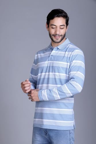 Image of SANE ORIGINALS Full Sleeves Polo T-Shirt for Men with Pocket || Stripe Collar and Pocket T-Shirt for Men Long Sleeves