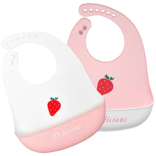 Image of Eimmabey Silicone Bibs for Babies and Toddlers 2 Sets Feeding Bibs for Boy and Girl, Adjustable Soft Waterproof Bibs