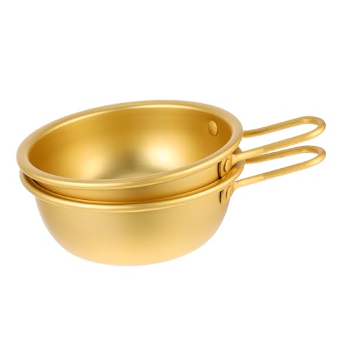 STOBAZA Stylish Korean Design Yellow Aluminum Rice Wine Bowl Soup Pot Ergonomic Handles for Camping Home Restaurant