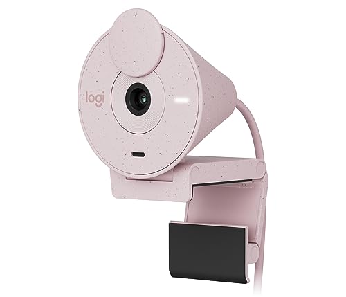 Logitech Brio 300 Webcam Full HD con Otturatore Privacy, Mic con Riduzione del Rumore, USB-C, Streaming, Certificata per Zoom, Microsoft Teams, Google Meet, Correzione Automatica della Luce – Rosa