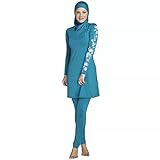S-6XL Women Floral Muslim Swimwear Arab Islamic Swimsuit Women Hijab Muslim Swimsuits for Women (Sky Blue, 3XL)
