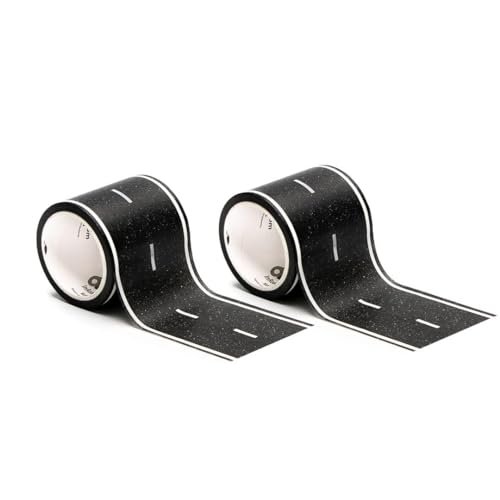 PlayTape Black Road - 2 Pack of Road Car Tape Great for Kids, Sticker Roll for Cars Track and Train Sets, Stick to Floors and Walls, Quick Cleanup, Children Toys Birthday Gift (30'x2 - 2 Rolls, Black)