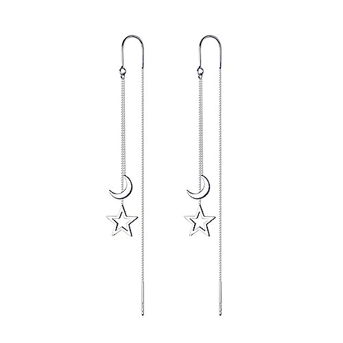 Boucles d'oreilles pendantes avec chaîne vers le haut et vers le bas, boucles d'oreilles pendantes en argent 925, longues boucles d'oreilles pendantes en...