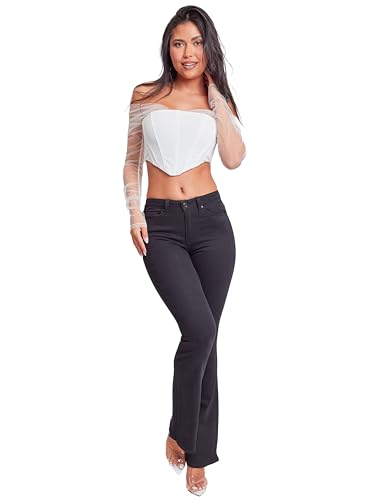 YMI Womens Basic 5 Pocket 1 Button High-Rise Flare4