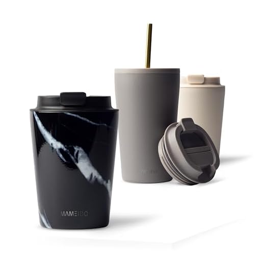 MAMEIDO Thermobeker 350 ml, koffiebeker to go van roestvrij staal dubbelwandig geïsoleerd, lekvrij, coffee to go beker met warmhoudfunctie (Black Marble)