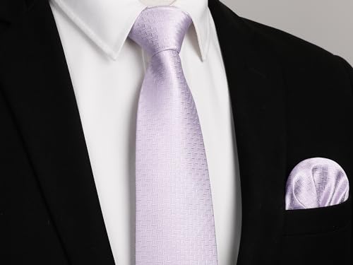 Image of HISDERN Ties for Men Solid Houndstooth Neckties Handkerchief Formal Business Tie & Pocket Square Set Wedding Party