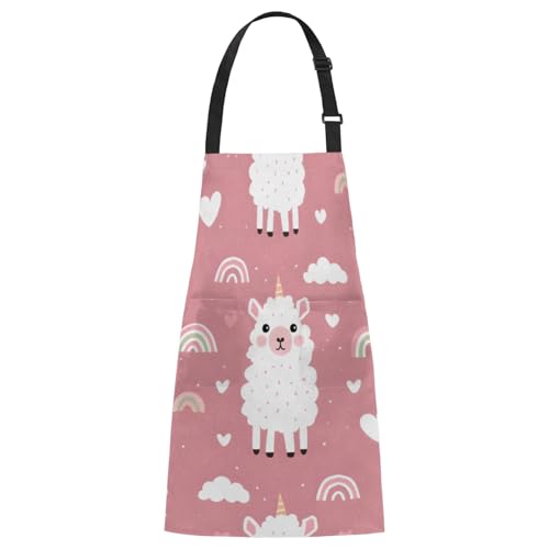 Alpaca Clouds Chef Apron with Pockets Adjustable Shoulder Strap Waterproof Cooking Apron for Kitchen Baking Gardening Pottery Painting