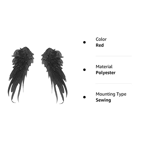 1Pair Black Embroidered Angel Wings 15.8X6.2 Inch (Black-Large) #TOP4