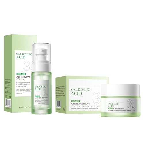 Suero Facial + Crema Hidratante, Con Ácido Salicílico, Reparación del Acné, Serums Esencia Arrugas, Antienvejecimiento, Para la Hidratación, la Firmeza y las Líneas de Expresión