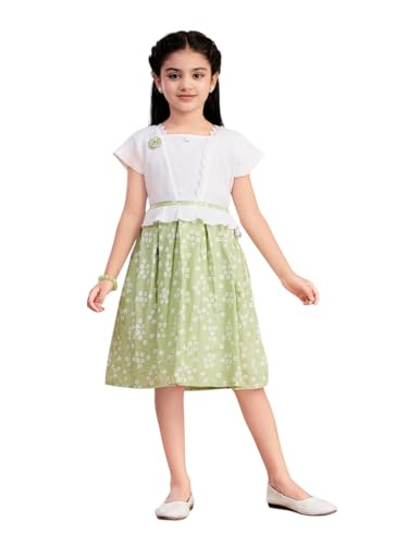 Image of Aarika Girls Blue Colour Floral Print Cotton Blend Frock