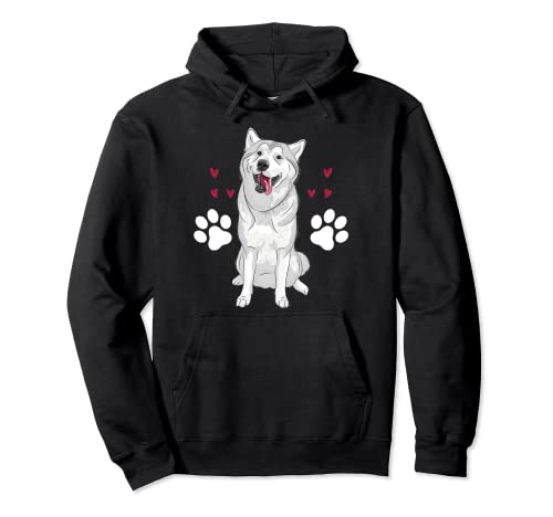 Bonito branco siberiano Husky divertido cão dono amante gráfico camisola com capuz, Preto, Unissexo pequeno