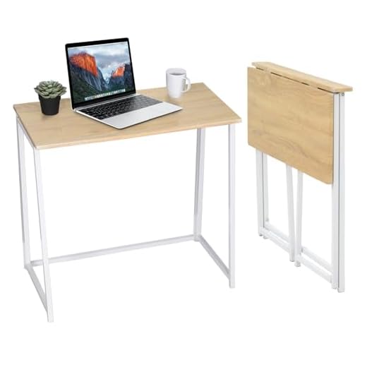 MEUBLE COSY Scrivania Pieghevole Postazione di Lavoro per Ufficio, Studio, Camera da Letto, Struttura in Metallo, Stile Scandinavo, Quercia, 80x44x74cm