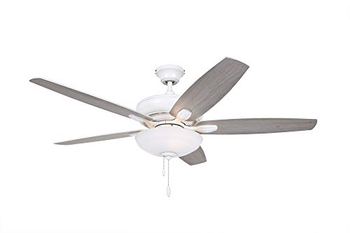 Luminance Kathy Ireland Home Ashland Led Ceiling Fan With Light Kit | 52 Inch Fixture With 5 Blades, Removable Glass Shade, And Pull Chain | Low Profile Hugger With Dual Mount And Downrod, Satin White #TOP4