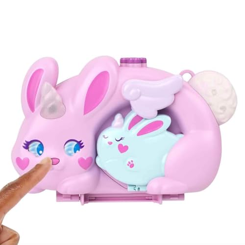 Polly Pocket Coffret de Voyage Lapin avec 2 Mini-Figurines et 12 Accessoires, Dont des Animaux de Compagnie, Coffret Sac à Main 2 en 1 thème Lapin Licorne
