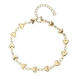 14K White Gold Plated Link Bracelet for Women Heart Star Round Beaded Charms Dainty Chain Simple Jewelry Gifts