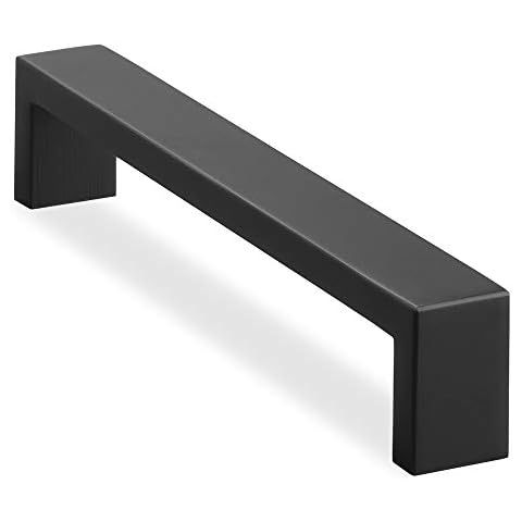 Cauldham Solid Stainless Steel Cabinet Hardware Square Pull Matte Black (6-1/4" Hole Centers) - 10 Pack Cover