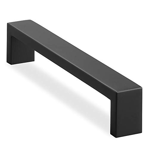 Cauldham Solid Stainless Steel Cabinet Hardware Square Pull Matte Black (6-1/4" Hole Centers) - 10 Pack #TOP22