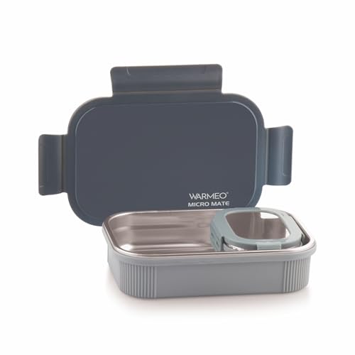 Image of WARMEO MICROMATE Microwave-Safe Stainless Steel Lunch Box, Bpa Free, Perfect for Office, School, Travelling, Combo(800ml+150 ml),Grey